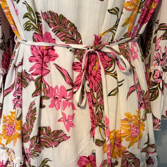 Bluivy Floral Off-Shoulder Pink & Yellow Tiered Dress - Picture 5 of 6